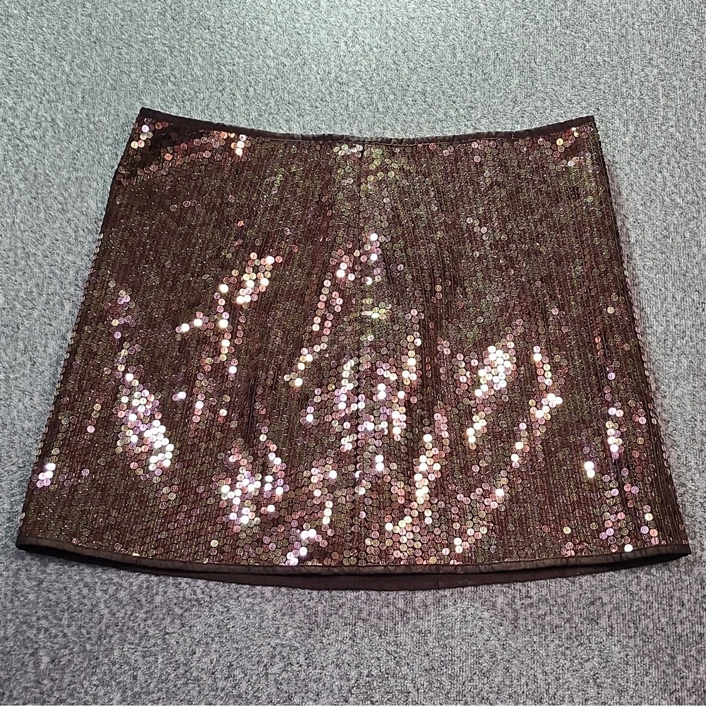 Express Sequin Mini Skirt Brown/Multicolor Lined Zip Closure Juniors 7/8